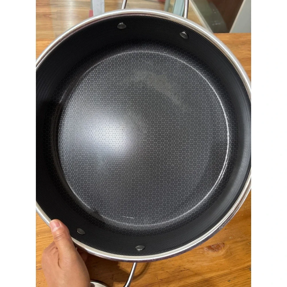 HexClad Hybrid 12 Inch Deep Saute Pan Stainless Steel Non-Stick Dual Handle